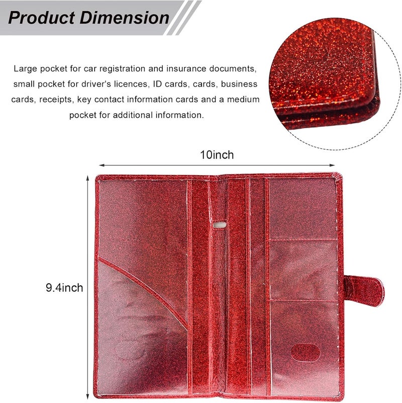 Wevdn Car Registration and Insurance Holder, PU Leather Vehicle Glove Box Organizer with Magnetic Shut, Wallet Case for Insurance Card Driver License Document, Car Accessories (Red, Glossy) - Image 2